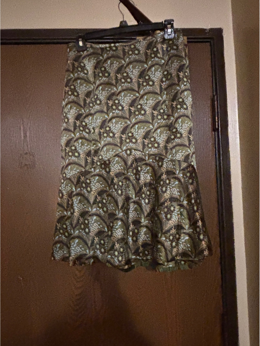 LOFT Silk Olive Green Floral Fall Midi Skirt